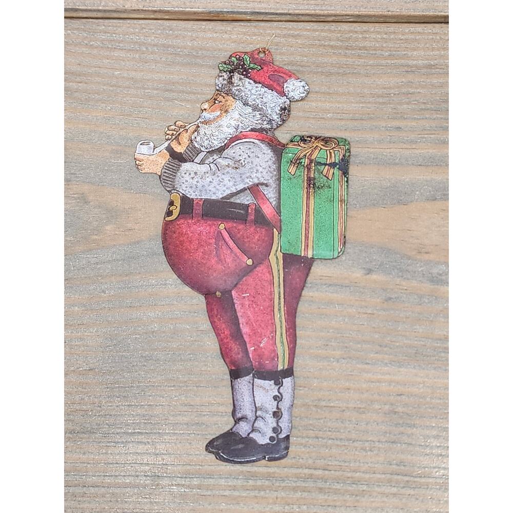 VINTAGE DEPARTMENT 56 SANTA METAL Christmas ORNAMENT Pipe